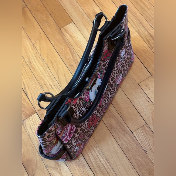 NWT Ed Hardy Leopard Print Skull & Floral Motif Vegan Faux Leather Tote Purse - Picture 14 of 16